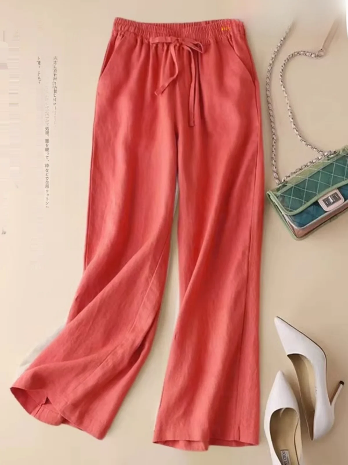 

Широкие брюки с высокой талией, женские свободные льняные брюки Харлан, облегающие хлопковые льняные летние длинные брюки для поездок на работу