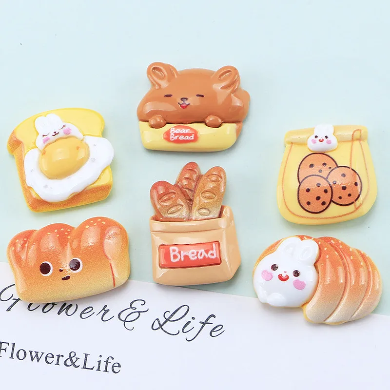 10Pcs Cartoon Bread Food Play Resin DIY Shoes Hat Icebox Barrette Mobile Phone Case Scrapbook Cream Glue Flat Back Resin