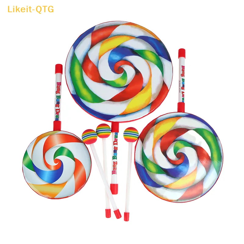 

НОВЫЕ 6-дюймовые, 8-дюймовые, 10-дюймовые ручные барабаны-леденцы, ударные инструменты, красочные танцевальные реквизиты, музыкальные игрушки для малышей, учебные пособия