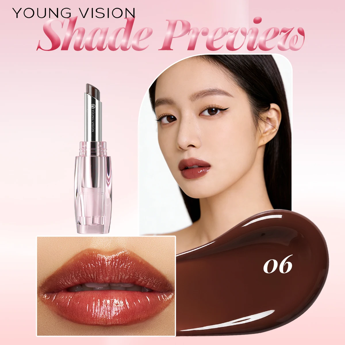 6-kleuren kristal glanzende lippenstift - hydraterende getinte lippenbalsem, glans, transparante buis, langdurige hydratatie,