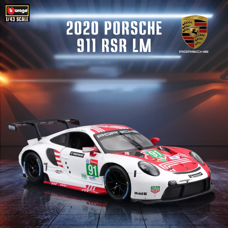 Bburago 1:24 Alloy car model Porsche 911 RSR LM 2020 Weissach alloy racing Vehicle Diecast Car Model Toy Collection Gift