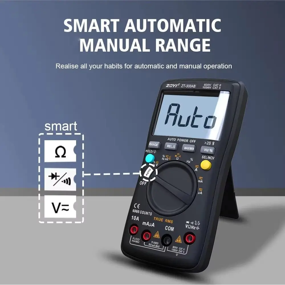 

Professional Bluetooth Digital Multimeter AC/DC Voltage Resistance True RMS Voltage Detector Multifunction LCD Display