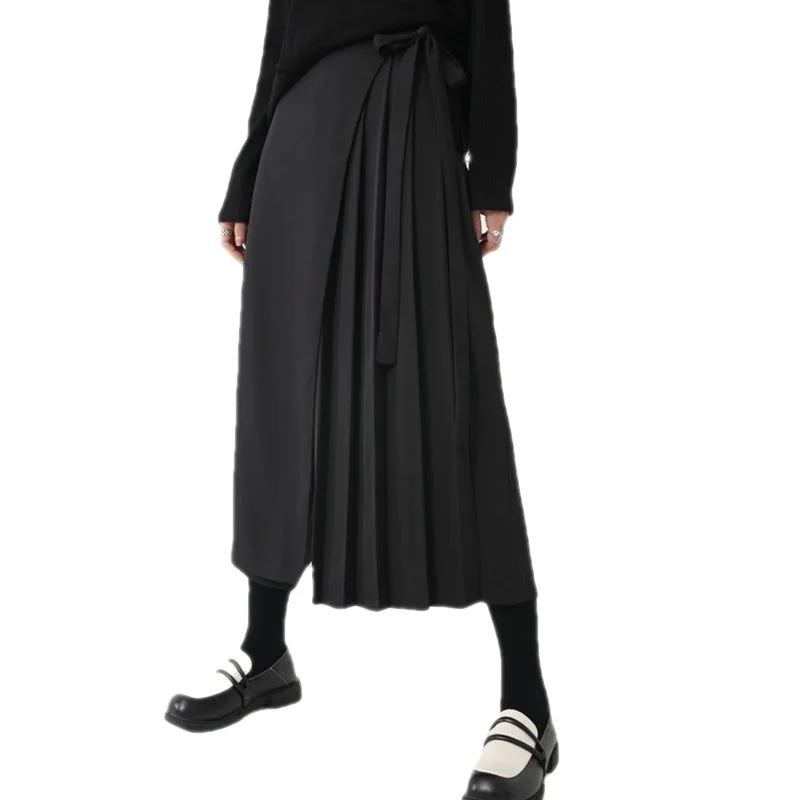 Dark-style Draped Faux Two-piece Irregular Culottes, Summer Pleated Loose Cropped Pants, Casual Wide-leg Pants For Women AS4Q