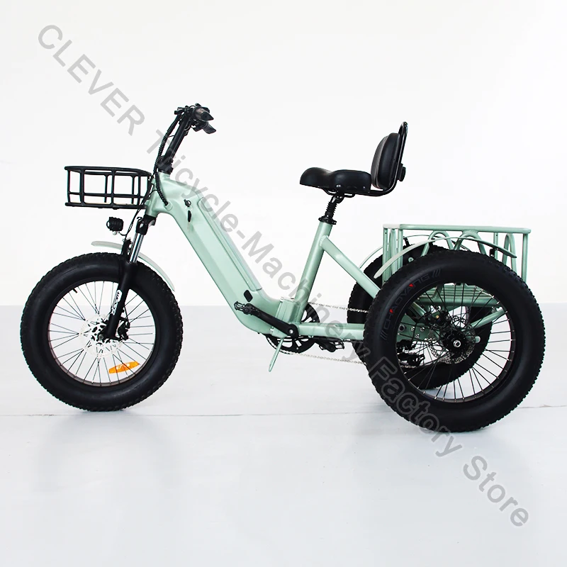 Fat Tire E Tricycle Bike Three Wheels Adult Cargo Bike With Basket  24 Inch Delivery Bike For Transportation