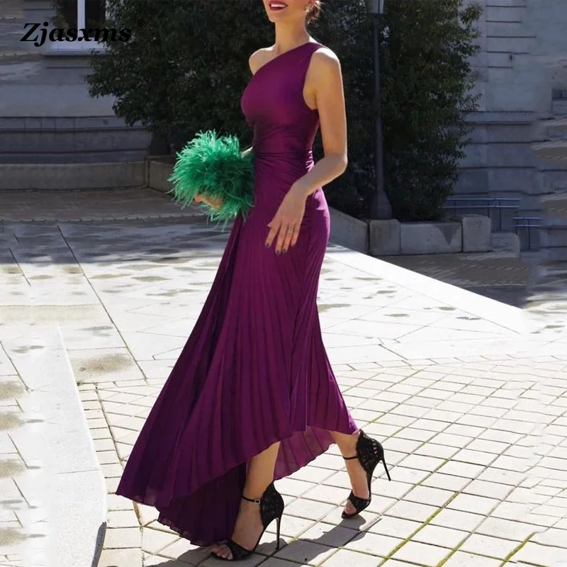 Elegant Women Ruffled Pleated Diagonal Collar Maxi Dress Evening Dress Spring Summer Backless Sleeveless Irregular Party Dresses