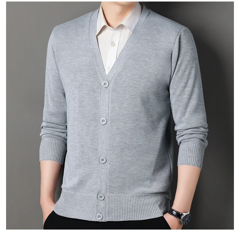 Herren Herbst Kleidung Fleece Strickjacke Jacke Gestrickte Pullover Outwear V-ausschnitt Mode Strickjacken Warme männer Top – Detail 15