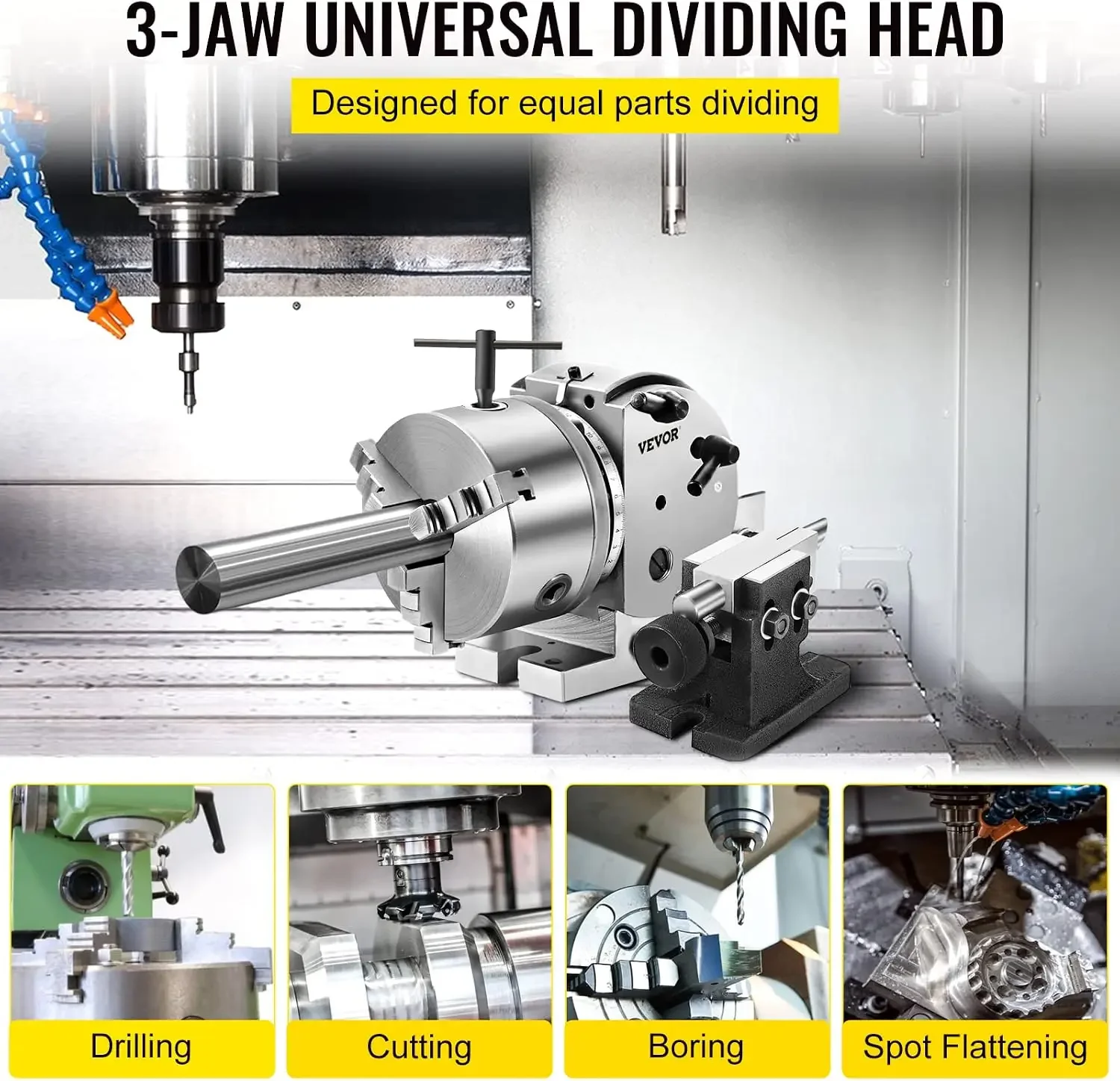 5Inch 3 Jaw Chuck Dividing Head Set Precision Semi Universal Dividing Head for Milling Machine Rotary Table Tailstock Milling Se