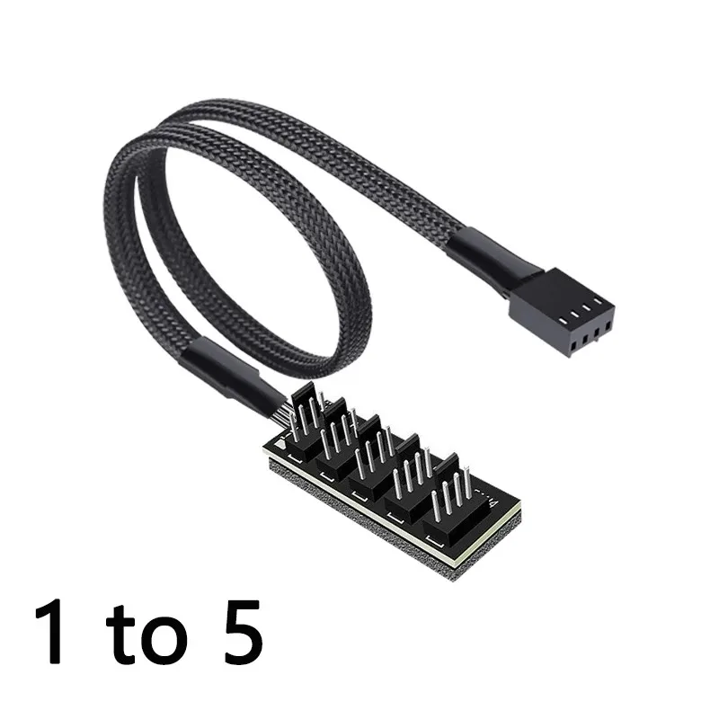 1 to 5 PWM Fan Hub PC CPU Cooling 4PIN Fan Power Cable Hub Adapter Sleeved Case Splitter for Computer Cooler Case Fans