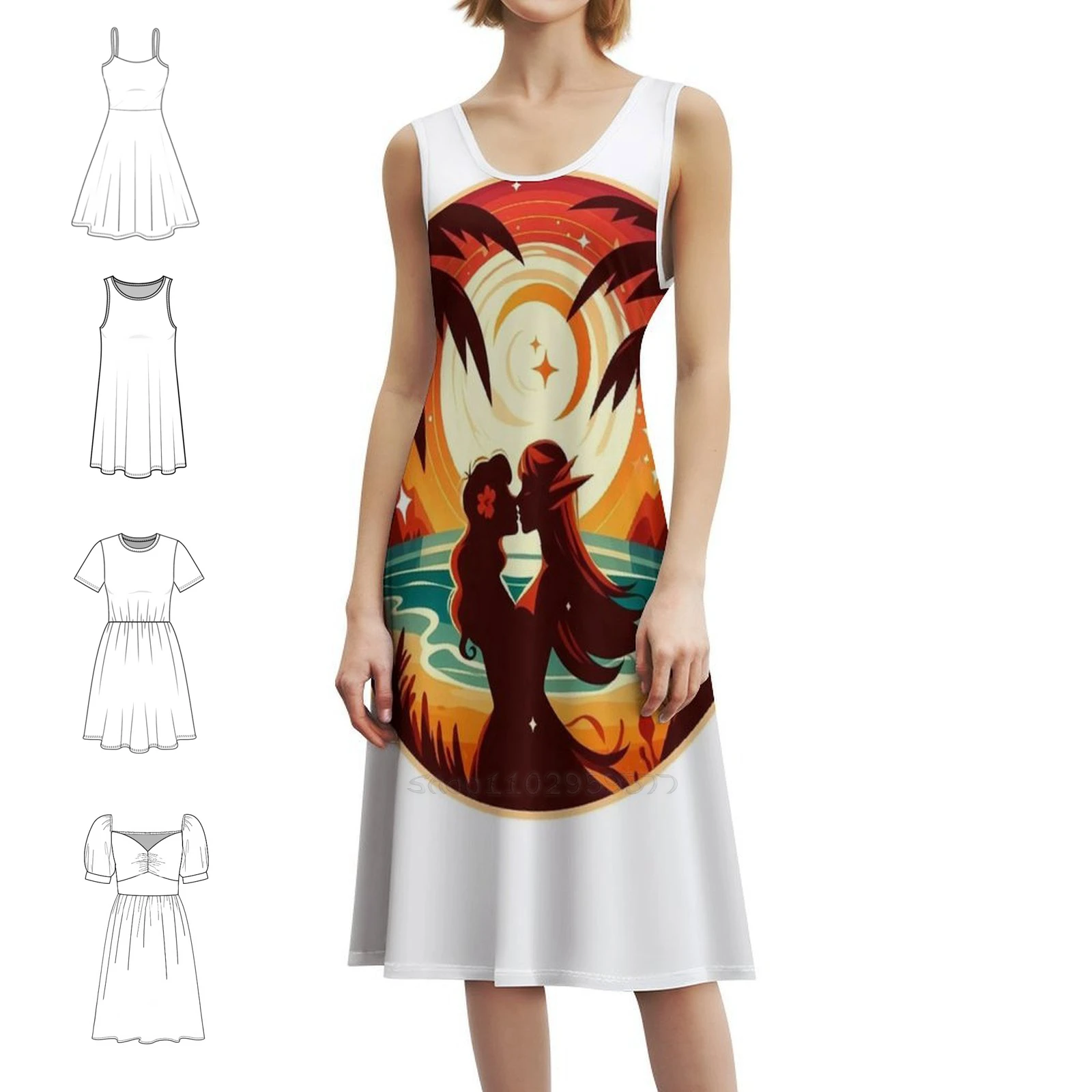 

Women Fantasy Tropical Love Preppy Style Mini Dress For Women A-Line Loose Fit Casual Day Dress Woman Elf Tropical Love Beach