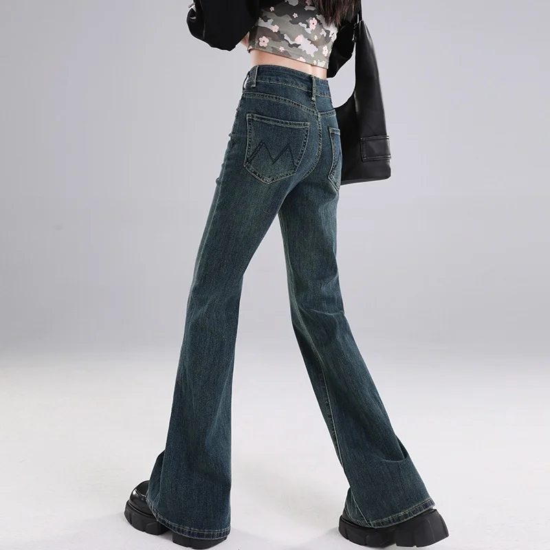 

Джинсы Bootcut, женские сексуальные карманы, готические джинсы до колена с вышивкой на молнии, эластичные палаццо, удобная модная нижняя часть бойфренда, весенний стиль