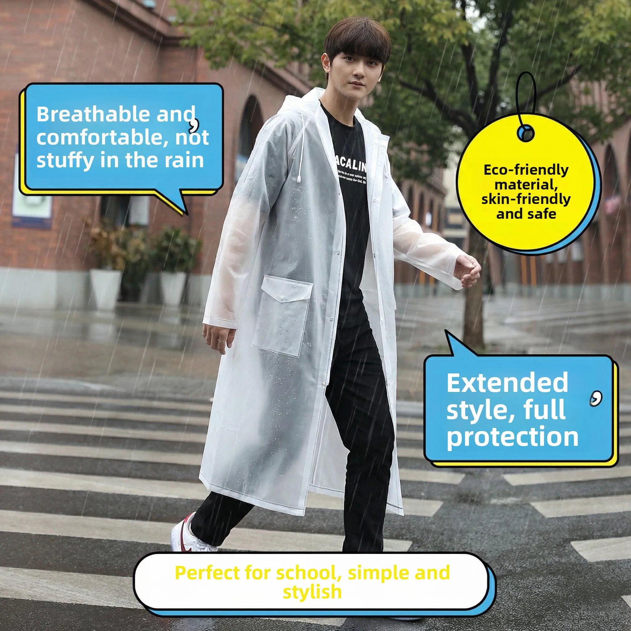 

Full-Body Portable Vehicle Raincoat for School Travel Adult Unisex Rain Suit Durable Polyester Easy to Wear off
