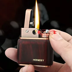 HONEST Old-fashioned Retro Sandalwood Log One-click Ejection Grinding Wheel Ignition Creative Kerosene Lighter Men's Gift