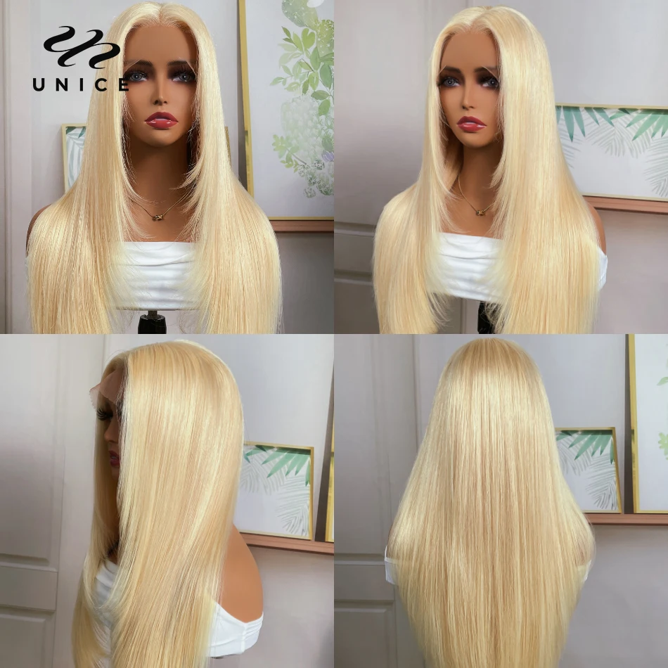 Unice Cabelo-Osso Loiro Direto Lace Front Perucas, HD Lace Wig, Perucas Dianteiras, Virgem Cabelo Humano, Fivela Interna, 5x5, 613, 13x4