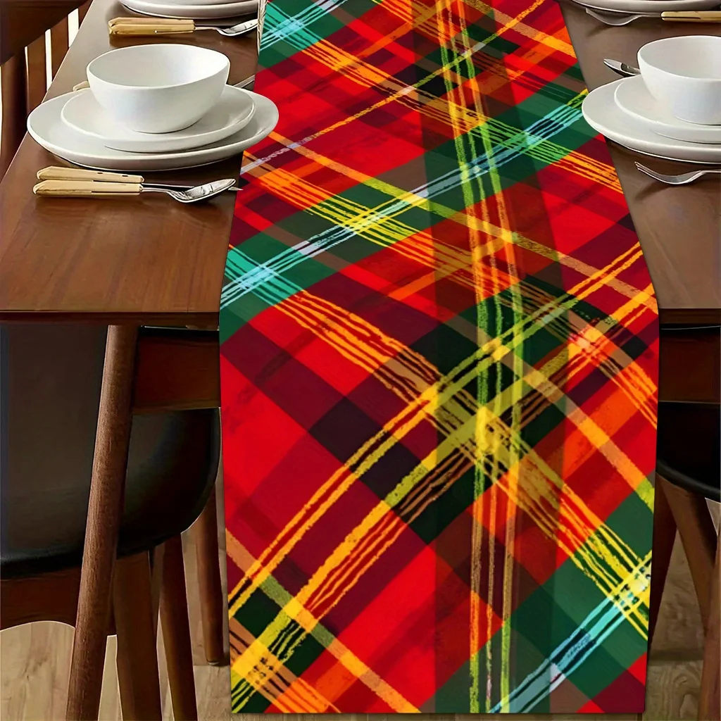 1 Piece of Colorful Checkered Pattern Table Runner, Suitable for Farmhouse, Indoor, Kitchen, Celebrations, Table Decoration, Restaurant and Banquet Decoration Supplies