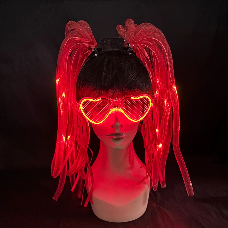 เครื่องประดับผมสีชมพูแบบถักเปียพร้อมแว่นตา ที่คาดผมเจ้าสาวสีชมพู ชุดคอสตูมสำหรับงานปาร์ตี้สละโสด งานแสดง ฮาโลวีน และคอสเพลย์