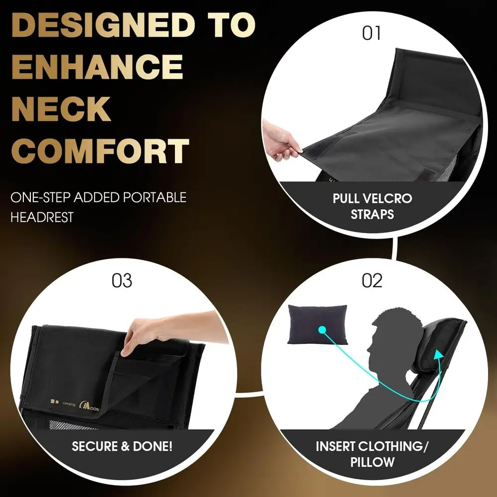 كرسي محمول عالي الظهر قابل للطي، سعة 330 رطلاً، مقعد عريض ودعم مريح (أسود)