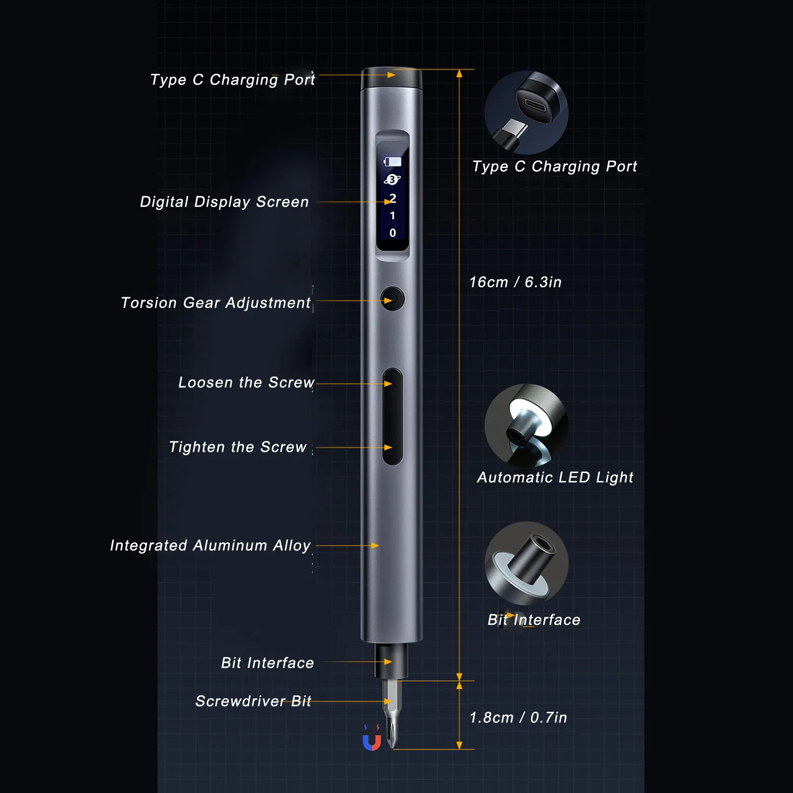 Accuschroevendraaierset Roterende opbergbak 4 slimme LED-verlichting Schroevendraaierbitgereedschapsset Digitaal display voor het aanscherpen van onderdelen