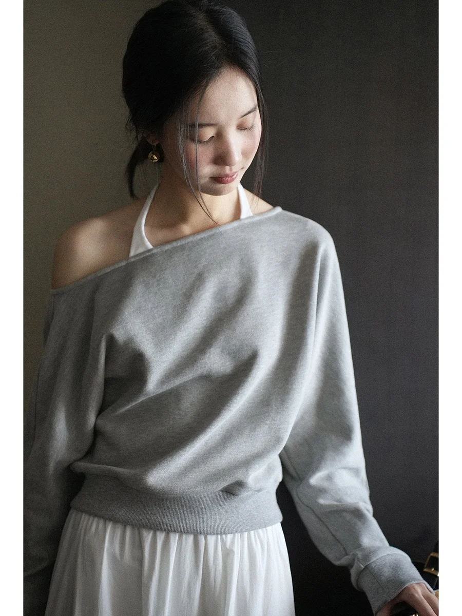 

Свитер Lalaglow с разрезом на плече, повседневный свободный топ для работы, весенний сезон, женская мода, удобный хлопок...