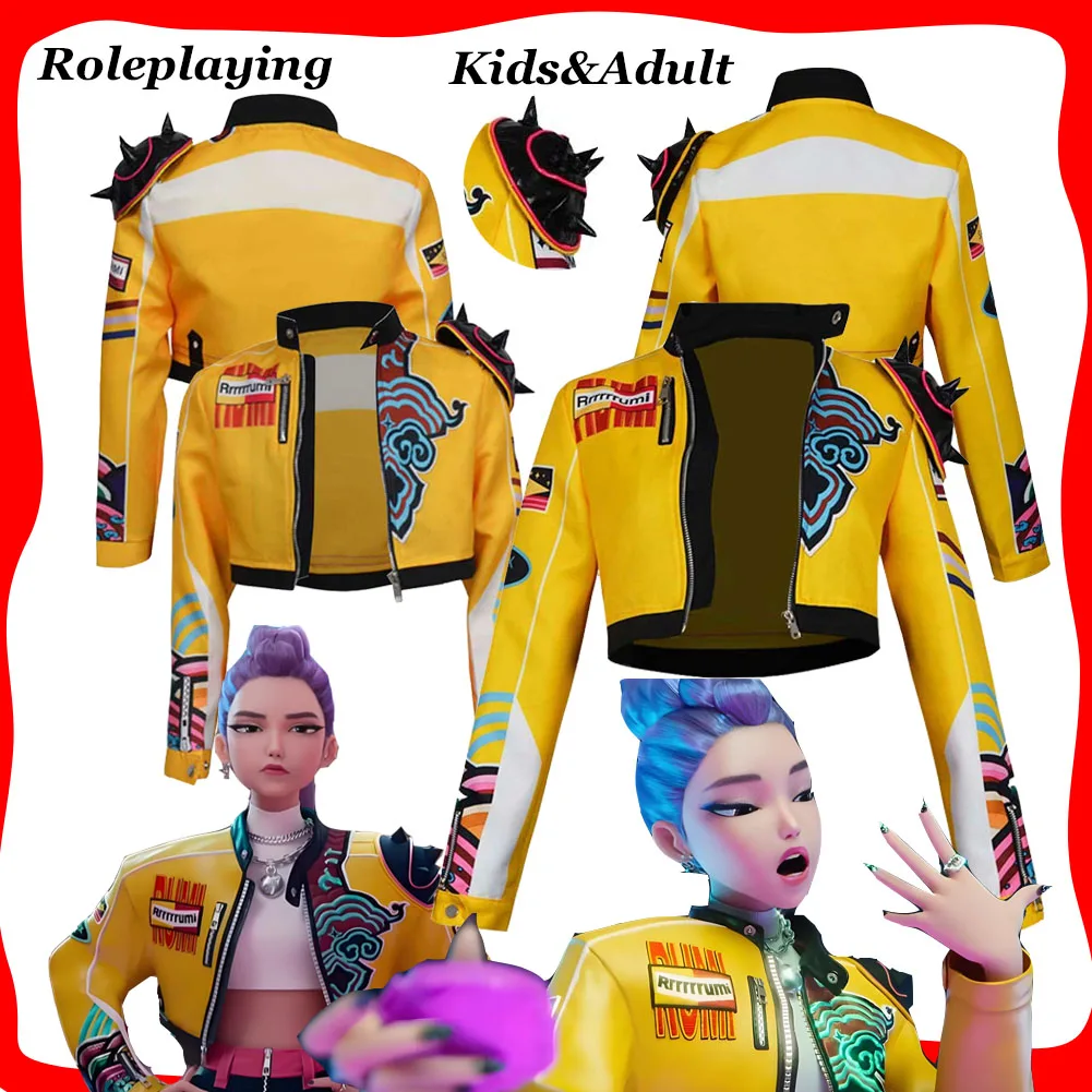 Niños adultos Rumi Kpop Demon Hunter Cosplay abrigo amarillo chaqueta solo disfraz juego de rol para mujeres niñas Halloween traje de fiesta de Carnaval