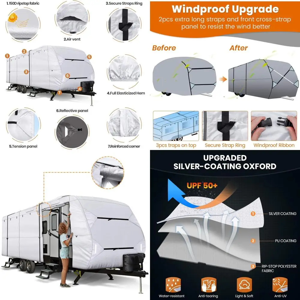 

Обновленный чехол для туристического прицепа 210D 27'-30' L с клейкой ремонтной заплатой, чехол для кемпера Ripstop Diamond