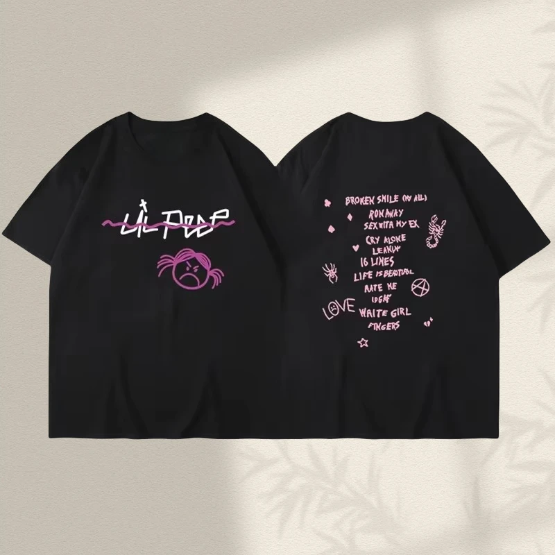 

Рэп-певица Lil Peep Футболка Мужская и женская модная футболка Топ в стиле хип-хоп Музыкальная футболка Мужская и женская одежда Лето