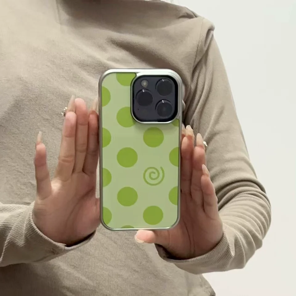 Корейский креативный чехол для телефона с зелеными горошками и мультяшным рисунком для iPhone 17, 16, 15, 14, 13, 12, 11 Pro, XR, Max, 8, 7 Plus