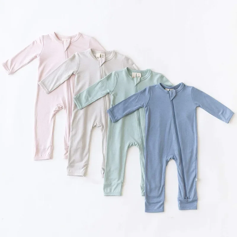 

2024 Infant Summer Long Sleeve Jumpers Boys Girls Bamboo Fiber Rompers Children Zipper Bodysuit Casual Sleepwear Baby Clothes