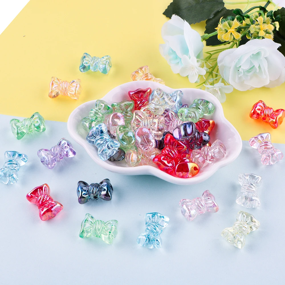 Pajarita de Colores acrílicos transparentes para manualidades, accesorios de joyería, llavero, pulsera, collar, hechos a mano, 20/30/50 piezas