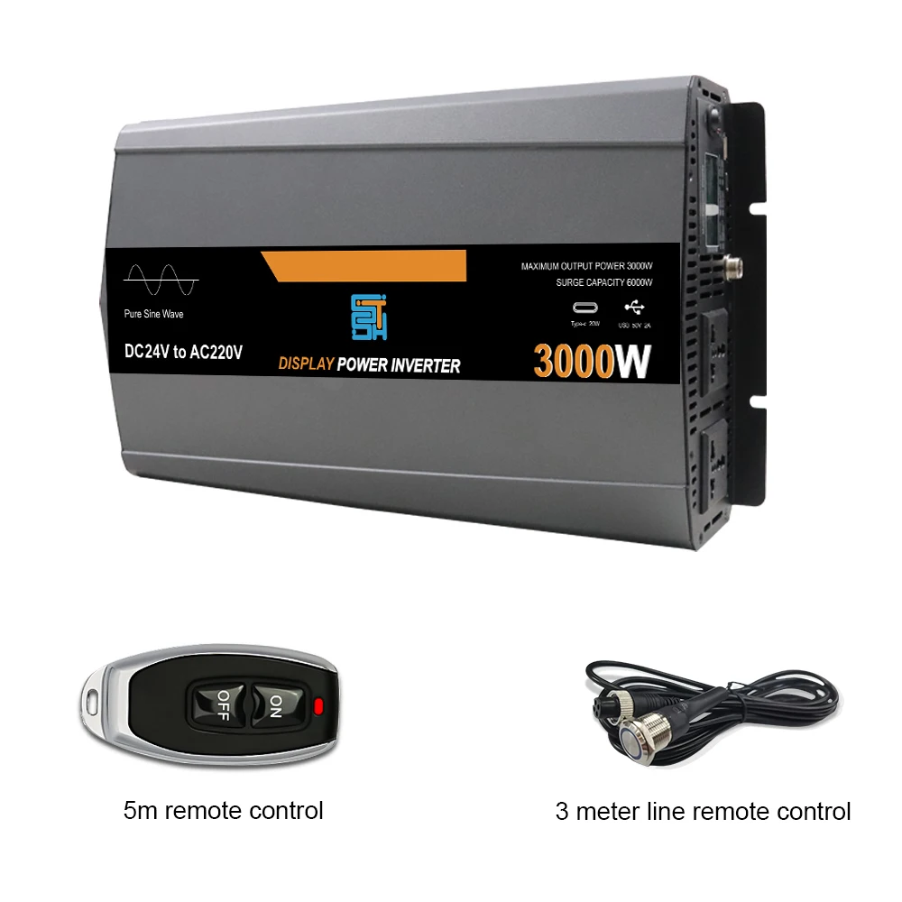 Inverter daya gelombang sinus murni, Inverter daya 12V 24V 48V ke 110V 220V beberapa tegangan 3000W 4000W 5000W 6000W, Inverter surya Off Grid