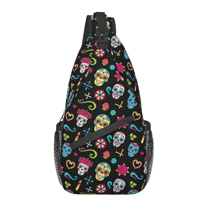 

Custom Day Of The Dead Sugar Skull Pattern Sling Bag Men Cool Mexican Shoulder Crossbody Chest Backpack Travel Hiking Daypack