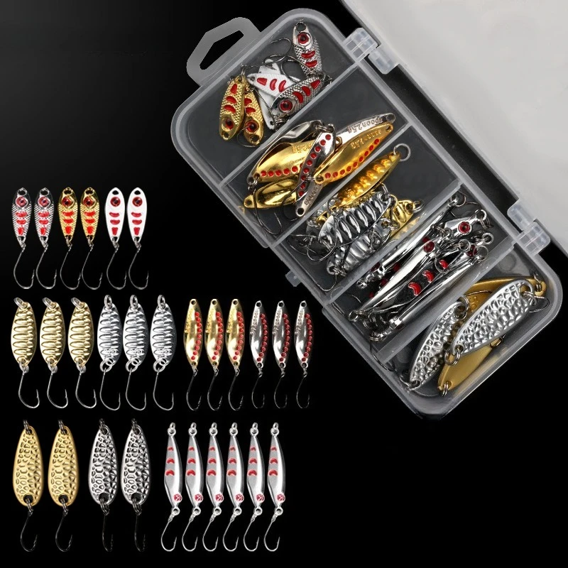 

29pcs Fishing Lure Sequins Metal Hard Bait Spinner Spoon How Many Styles Are There 3D Print Laser Trout Perch Pike Metal VIB