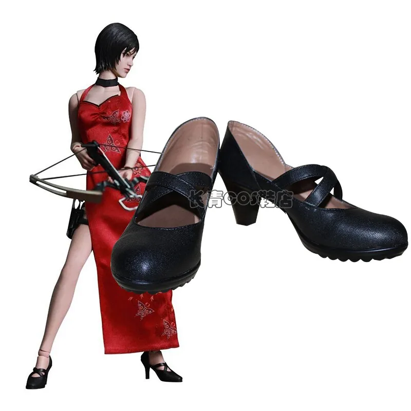

RE5 Resident 5 Ada Wong Cosplay Shoes Movie Secret Service Evil Shoes Halloween Christmas Women Cosplay Black High Heels