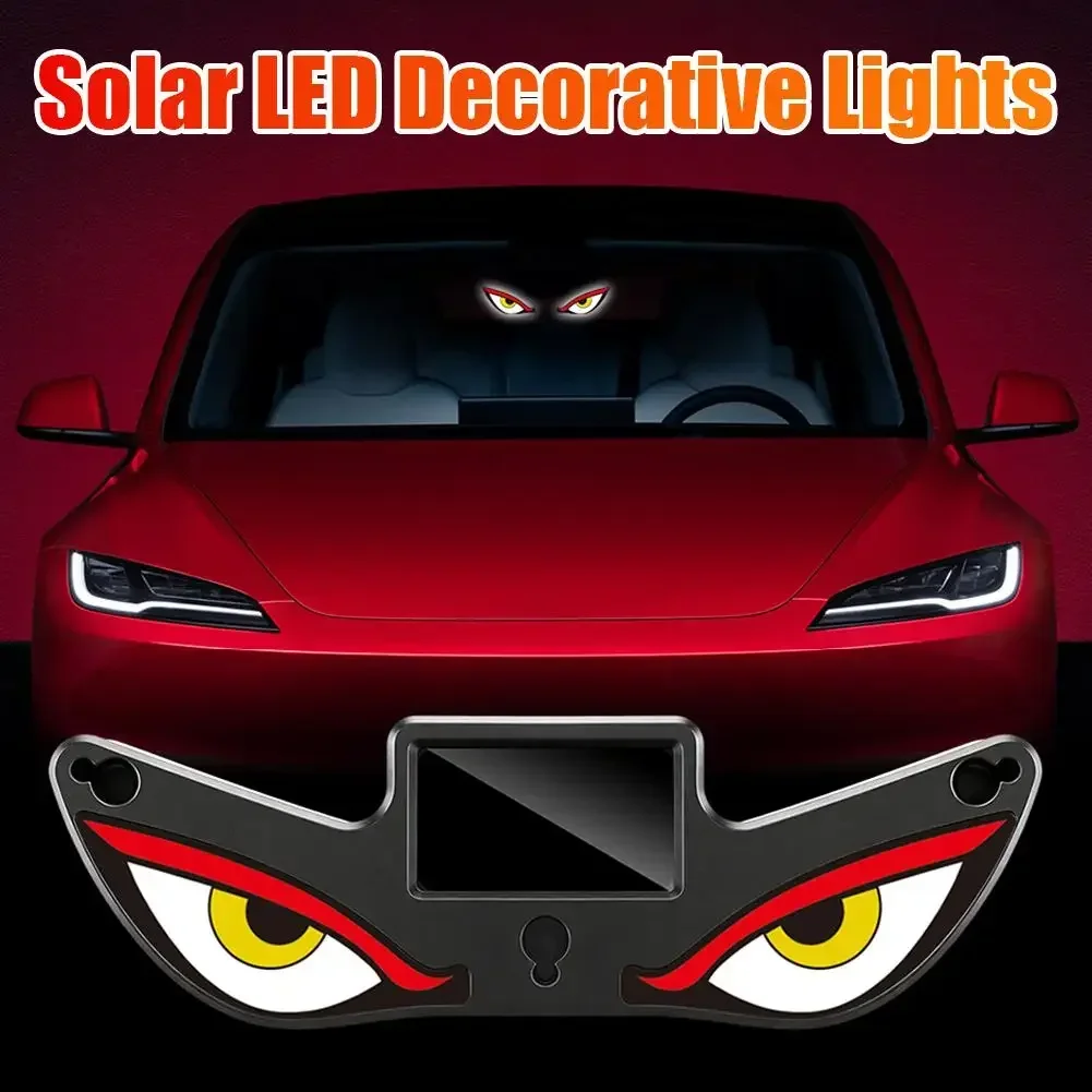 Solar-Powered Evil Eyes Car Light, Auto Night Glow, Waterproof, Suction Cup Mount, Cool Rear Window Decoration