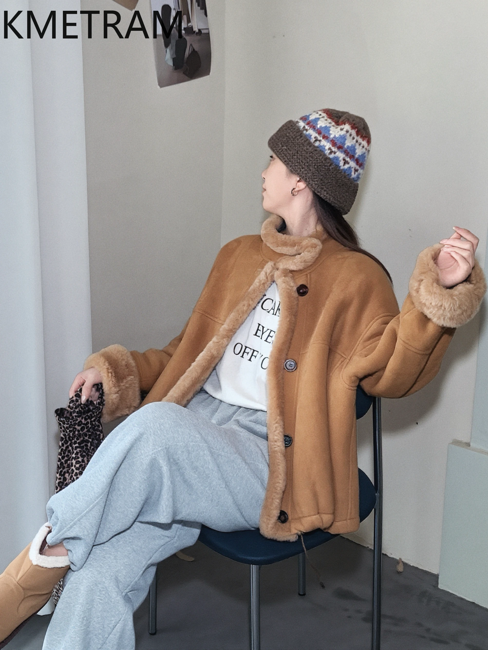 KMETRAM 100% Natural Sheepskin Wool Luxury Fur Coats Winter 2025 Casual Short Camel Clothes for Woman пуховик женский зимний