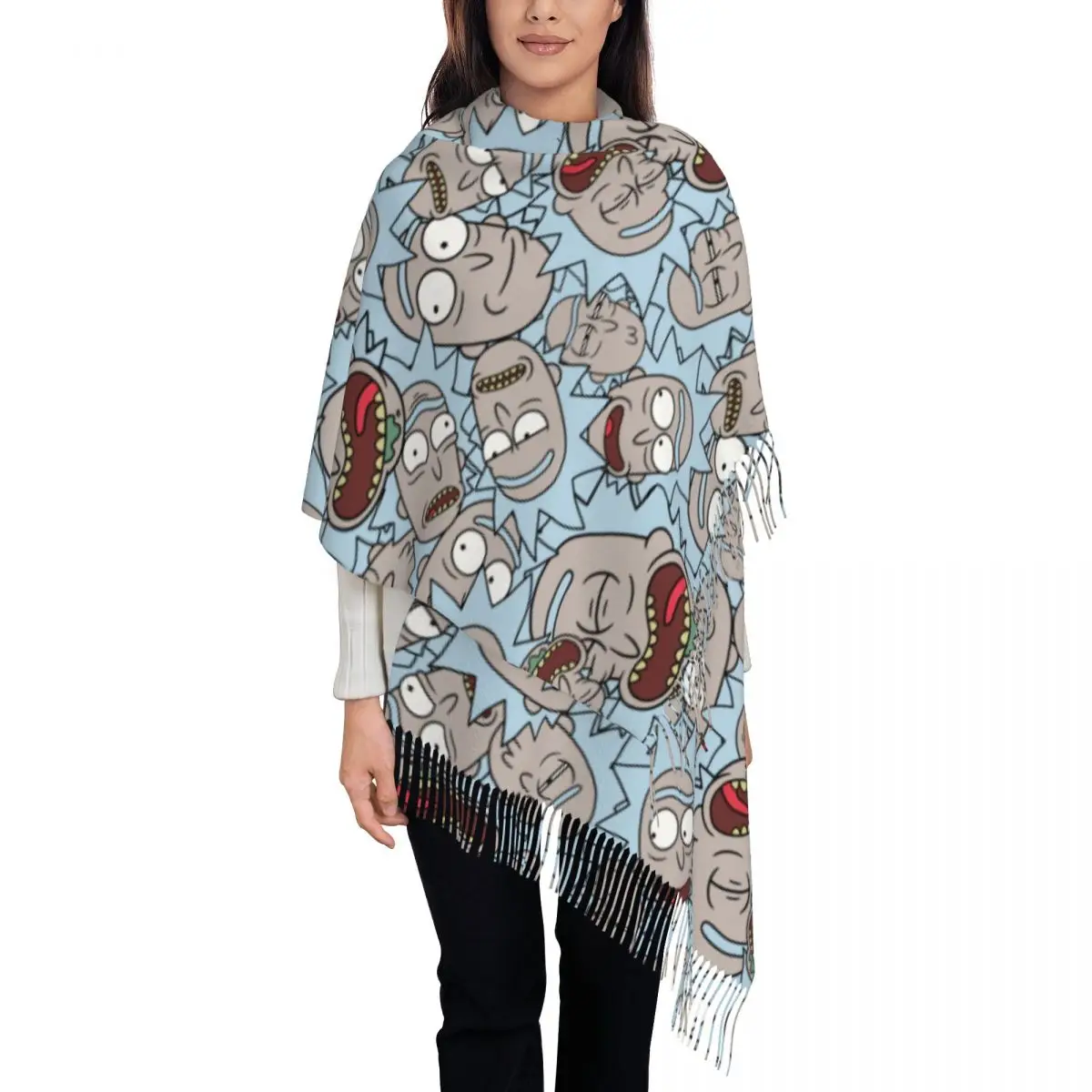 Ricks Moods-bufanda de Pashmina para mujer, chales grandes con borla, ligeros, de dibujos animados de Anime, para Otoño e Invierno