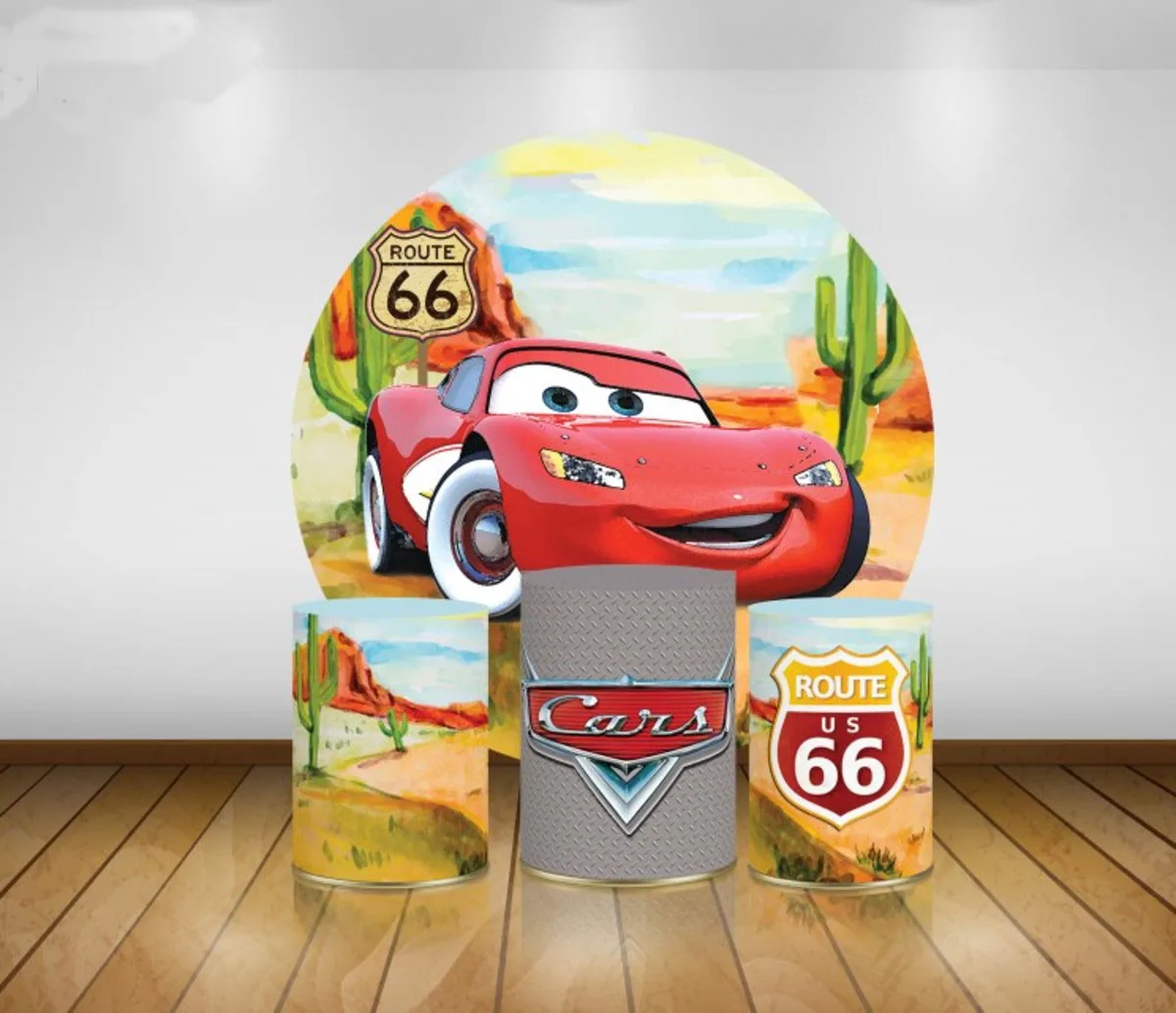 

Cars Mcqueen Theme Round Backdrops Boys Baby Shower 1st Birthday Party Circle Photography Background Plinth Covers Custom