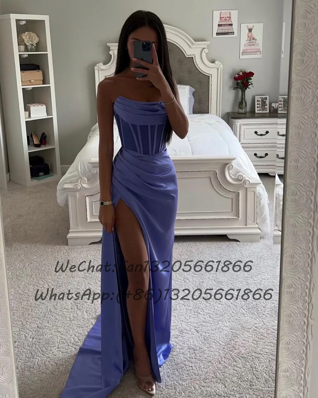 Mint Green Mermaid Bridesmaid Dresses Sexy Slit Strapless Scoop Neck Pleat Wedding Guest Dress For Women Prom Party Gown