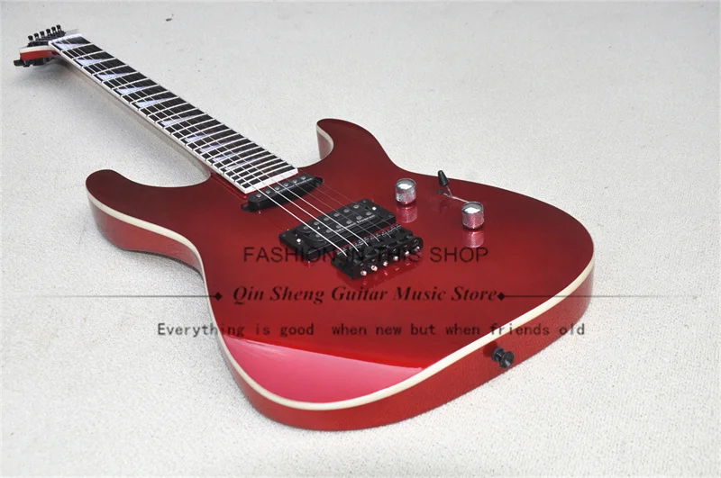 Metallic Red Electric Jack Guitar Maple Neck Set In Basswood Body Fixed Bridge Black Tuner