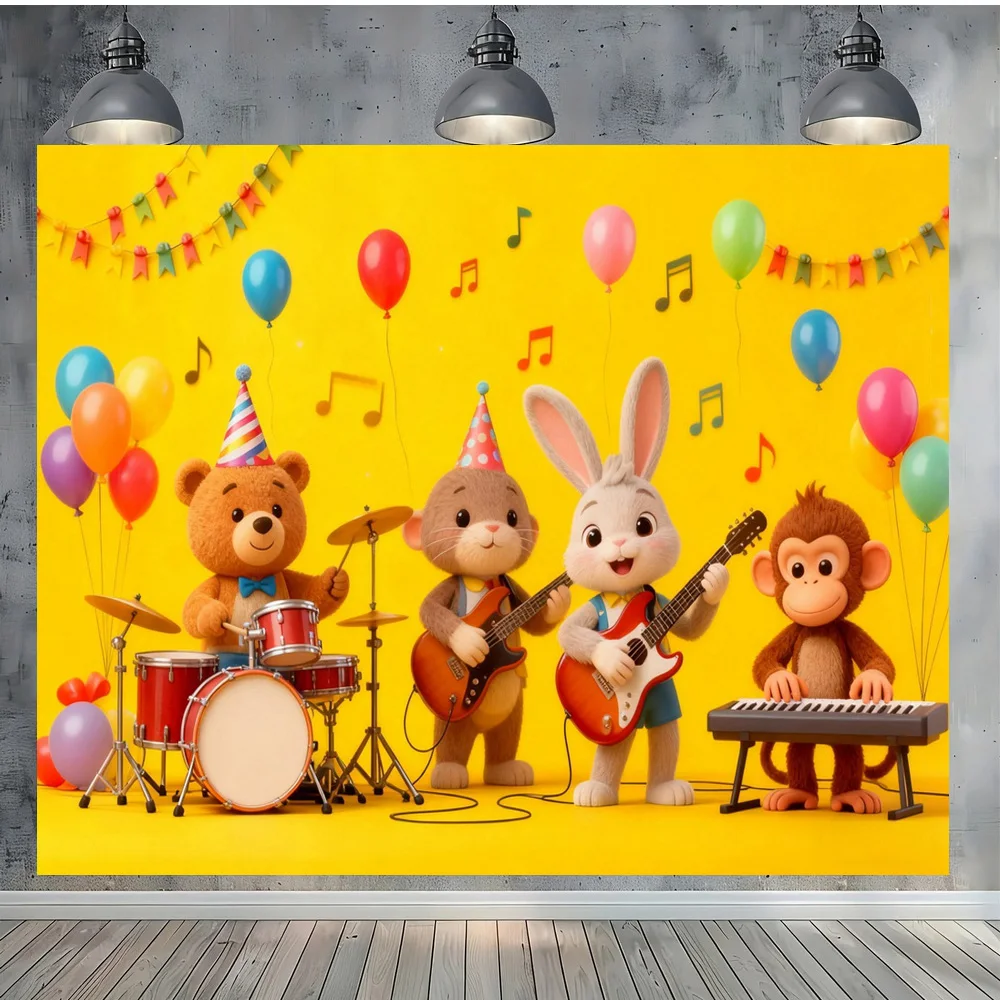 Rainbow Balloons Happy Birthday Vinyl Backdrop Photography Background with Gifts Stars Clouds Candies Banners