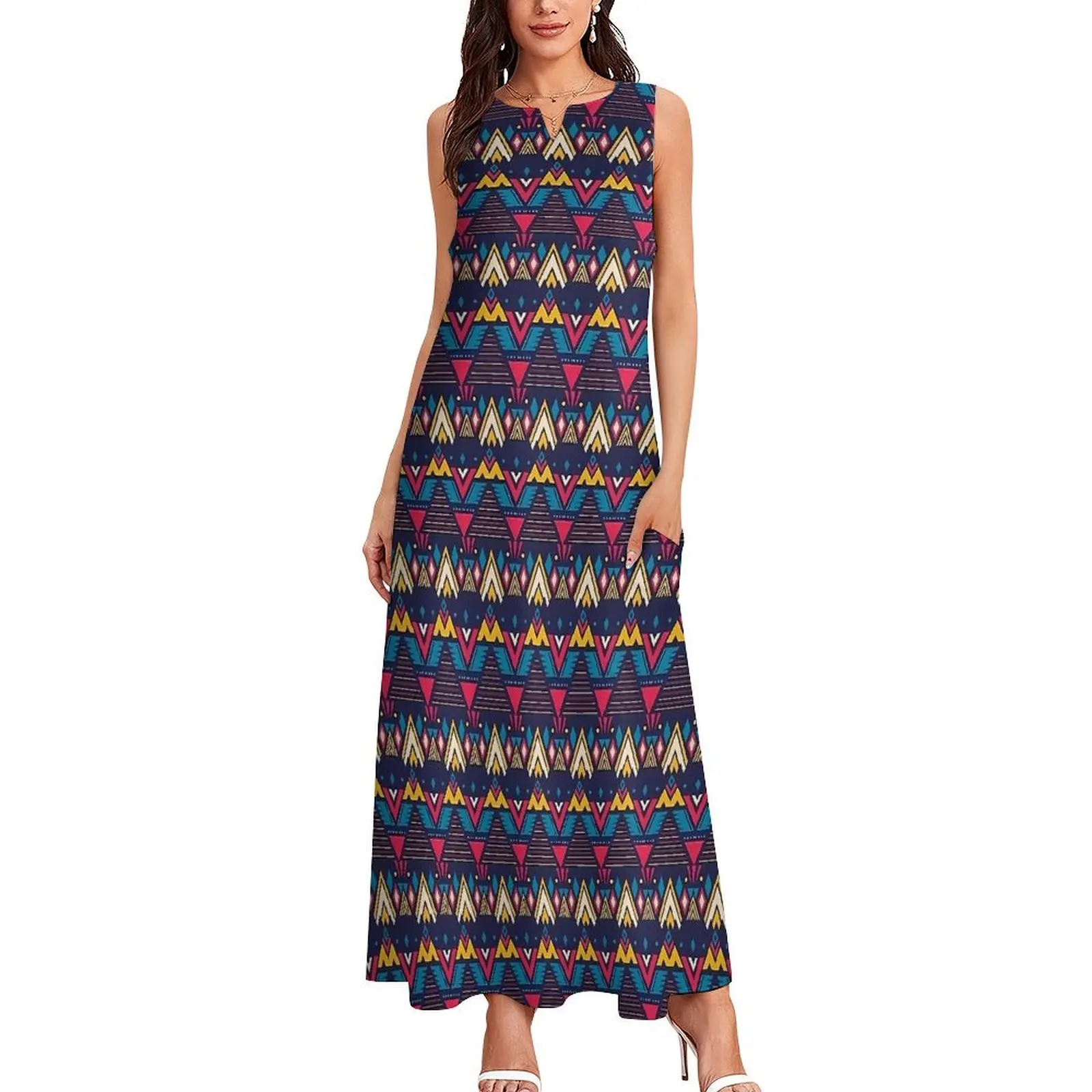 Aztec Art Dress Summer Purple Vintage Print Aesthetic Boho Beach Long Dresses Female Design Vintage Maxi Dress Big Size 5XL