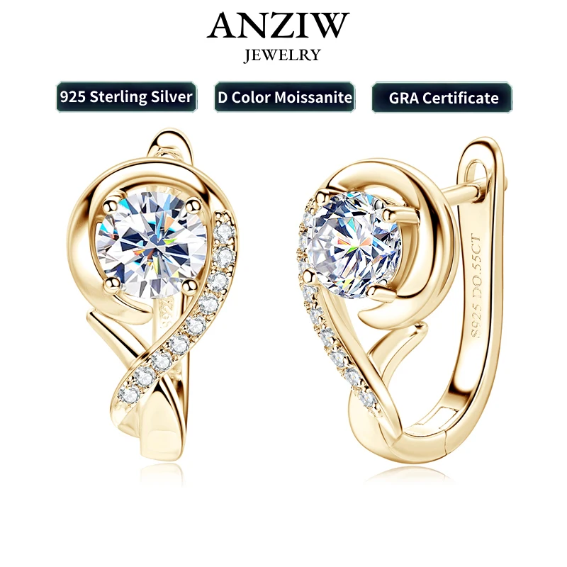 

Anziw Infinity Earrings for Women Real 925 Silver Hoops with 5mm 0.5ct D Moissanite Drop Huggie Earrings Wedding Daily Jewelry