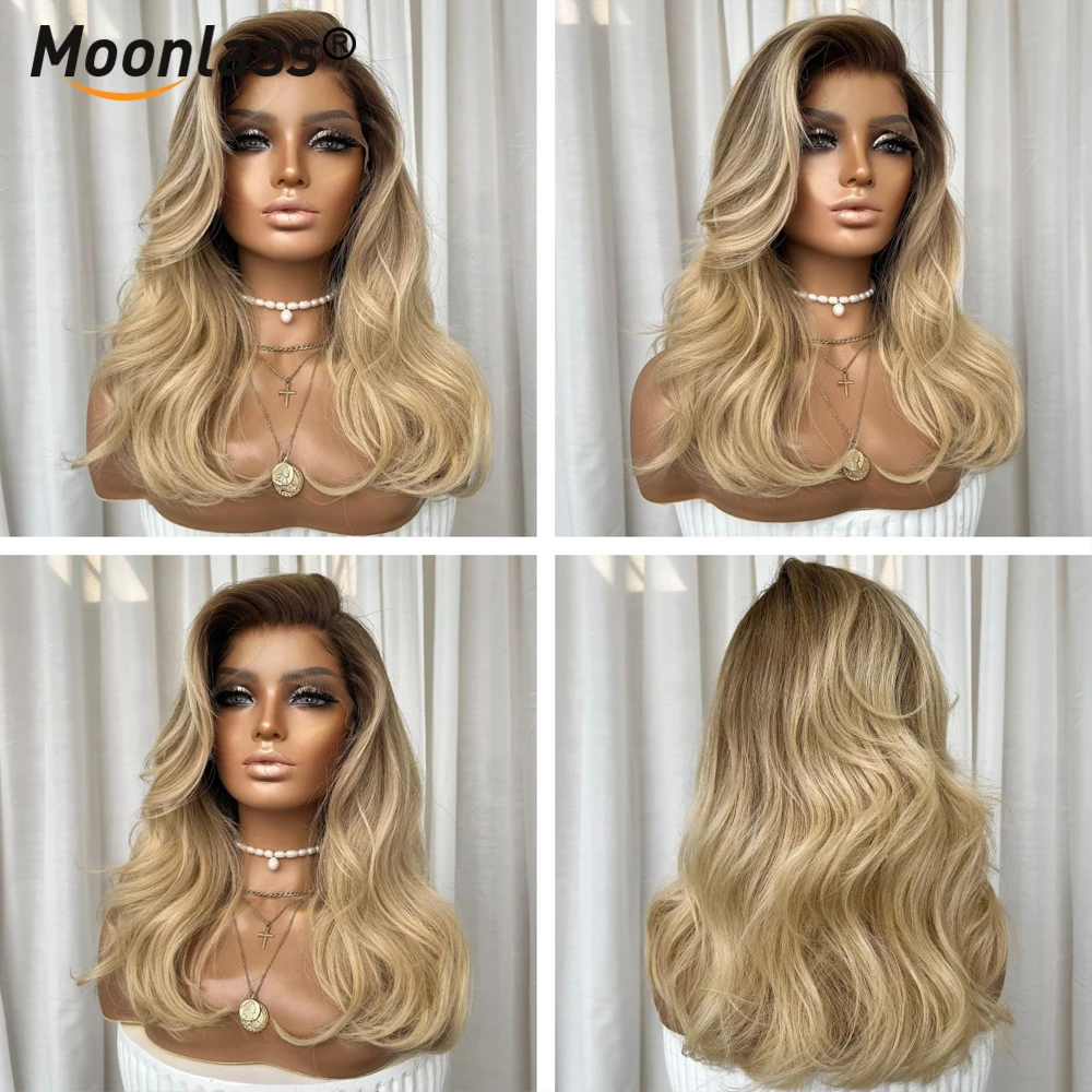 Moonlass شاطئ الذهب الجسم موجة 13x 4/13x6 الدانتيل الجبهة 100% باروكة من شعر طبيعي الانفجارات 190%/210% الطبيعية ناير قبل قطع للمرأة الباروكات