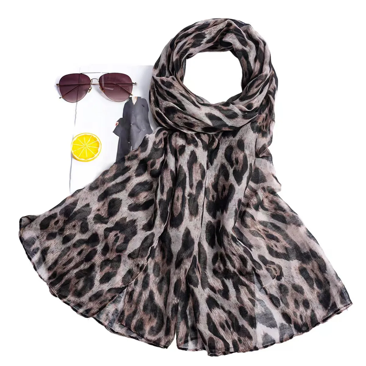 Cross-border for spot Europe and the United States classic fashion leopard print long Balinese yarn print fashion scarf female s