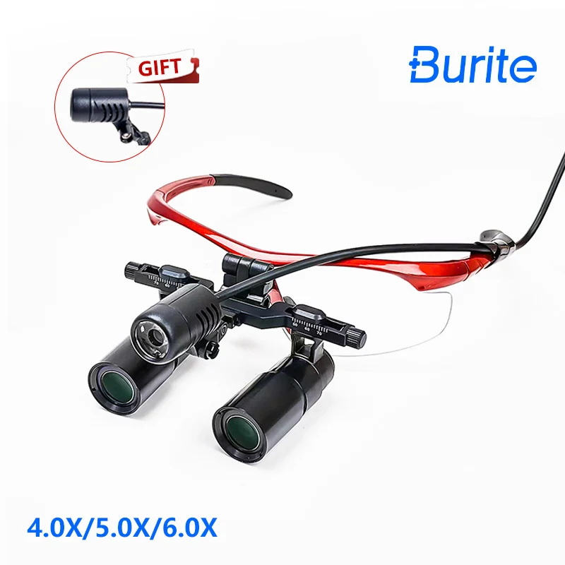 Burite 4.0/5.0/6.0X  flip-up loupes 420mm Dental kepler Loupe Binocular Magnifier Surgery Operation with Spotlight Head Light 5W