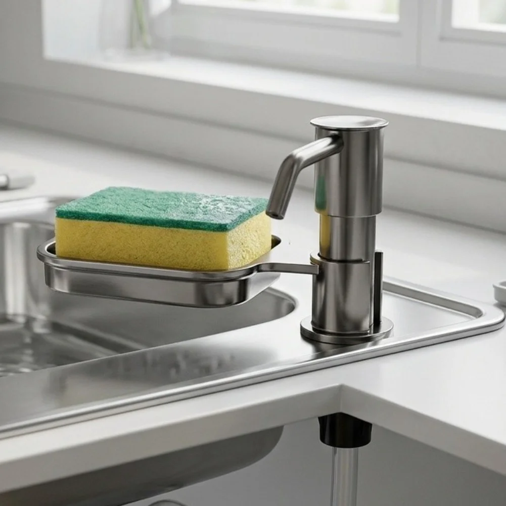 Refillable Soap Dispenser with Brushed Nickel Finish Stainless Steel Components and 24.5cm Installation Height