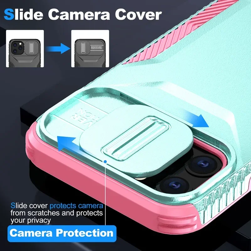 Case For iPhone 11 Pro Max 12 13 mini 14 15 16 Plus X XR XS Max Military Grade Antiskid Camera Lens Slide Cover iPhone13 Cases