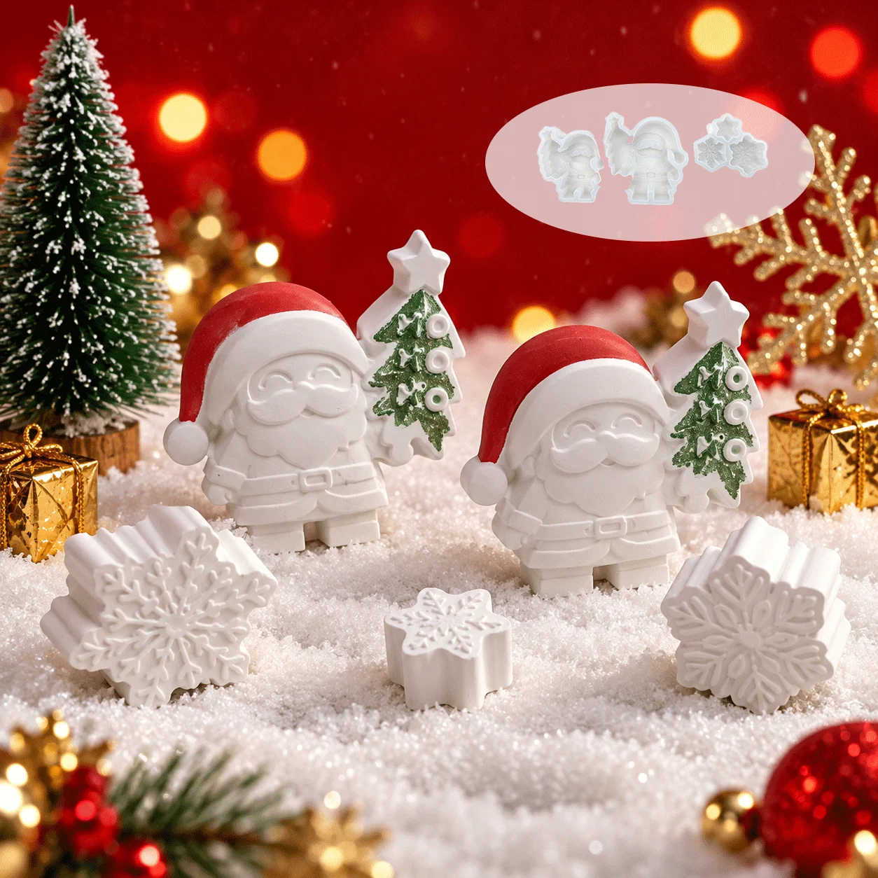 2pcs Christmas Santa Resin Silicone Mold, Snowflake Aromatherapy Candle Casting Mould, DIY Handmade Epoxy Resin Gypsum Xmas