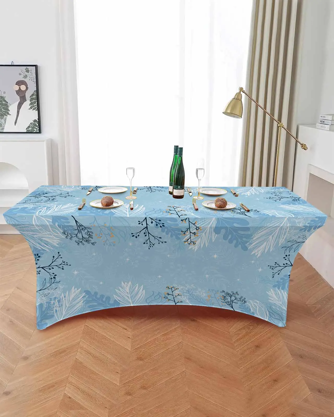 Simple Plant Leaves And Branches Elastic Table Skirt Wedding Birthday Table Decoration Table Skirt Tablecloth for Party