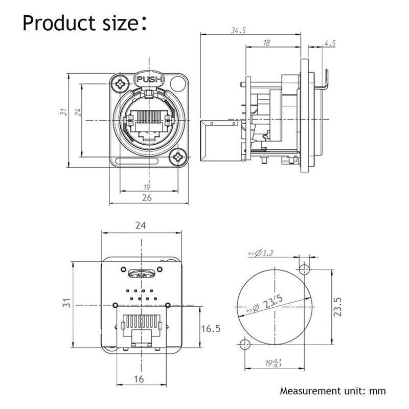تمرير إيثرنت عبر الموصل ، مقبس هيكل RJ45 ، سلسلة D ، Cat5 ، RJ45 ، NE8FDP ، RJ45 ، 10
