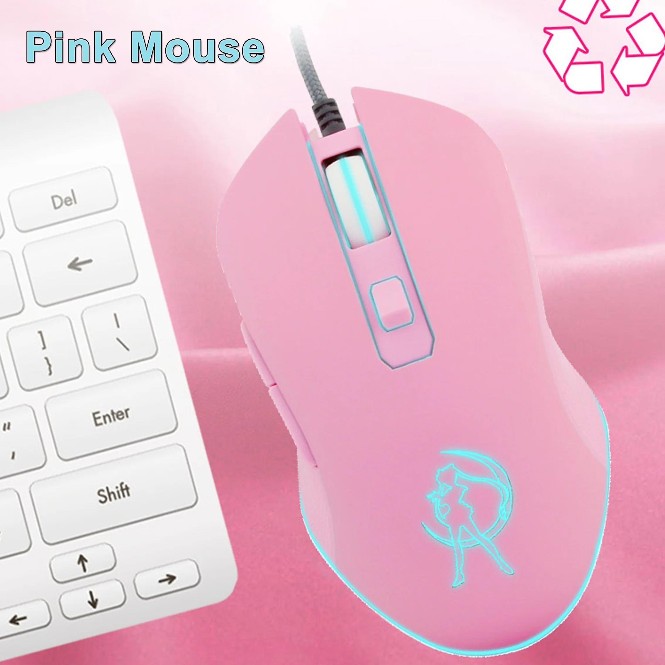 

Pink Optical Mouse 2400DPI LED Backlight USB Wired Mouse Mute Office Ergonomic Mice Gaming Mause For Girl Women Gift PC Gamer